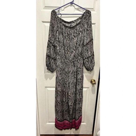 Bl^nk London Anthropologie  Animal Print Wide Leg Jumpsuit Off Shoulder Large - Picture 3 of 11